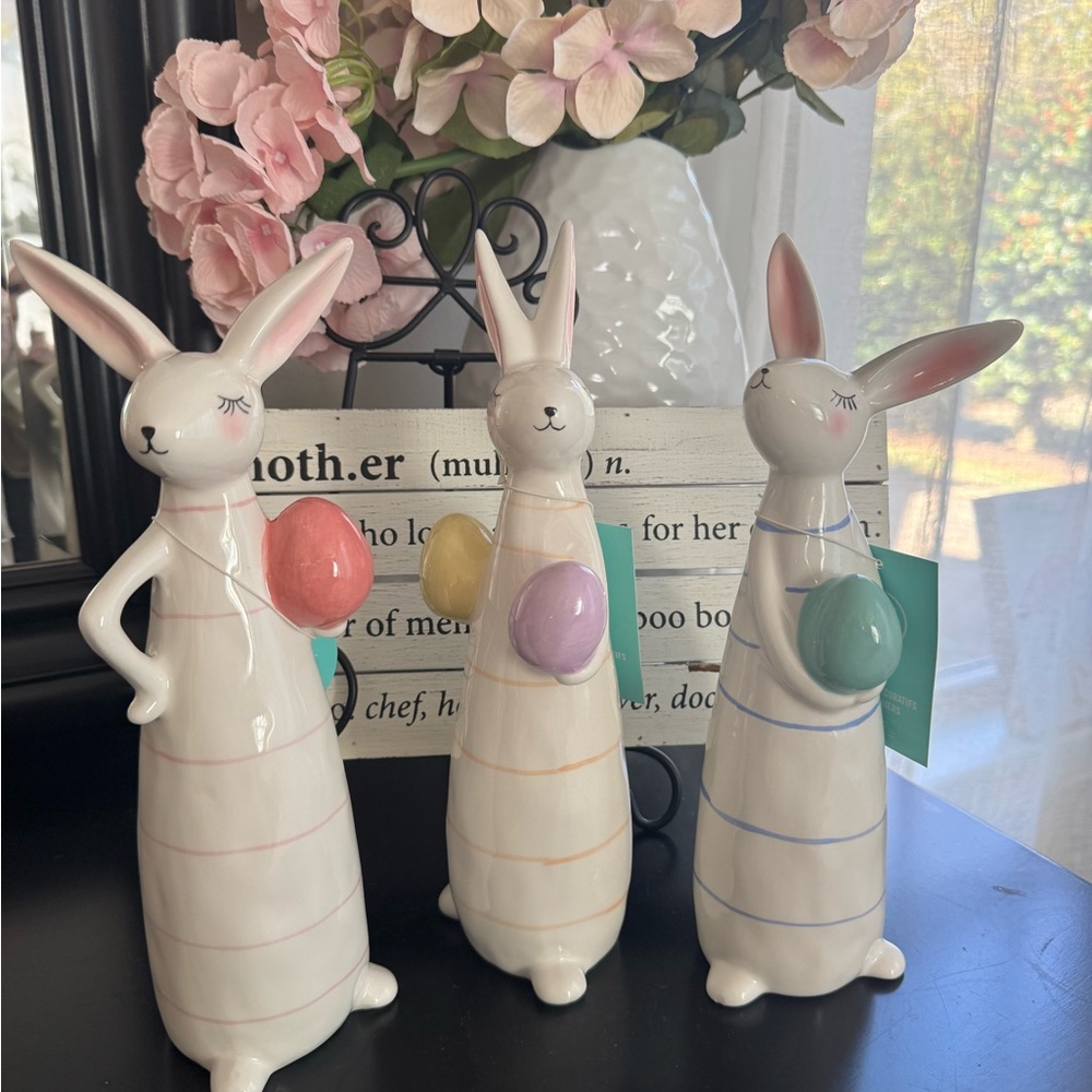 MARTHA STEWART 2025 STRIPED CERAMIC EASTER BUNNIES WITH ATTITUDES! - Picture 7 of 7